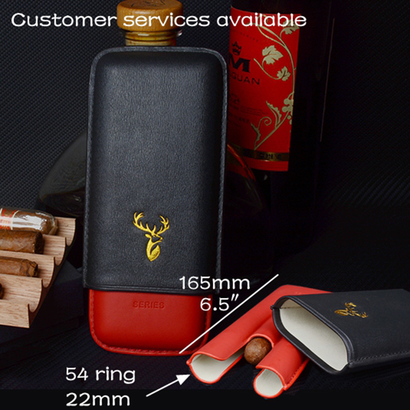 Travel Accessories Youtube - 54リングレザーシガーケース ブラックレッド シガーホルダー 3本用 ミニシガーボックス 長さ6.5インチ