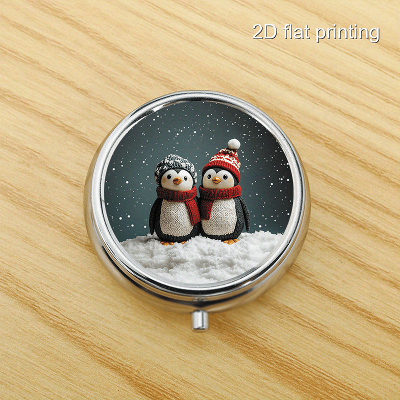 Travel Accessories As Gifts - ウィンターペンギン7パターンラウンドボックス、多機能メタルボックス、3層収納メタルボックス、アウトドアアクティビティやバッグアクセサリーとして使えるミニポータブルボックス、家庭旅行に適した多層整理ボックス、誕生日プレゼント、クリスマスギフト、またはコレクションボックスとして、プリントパターンは異なる場合があります。