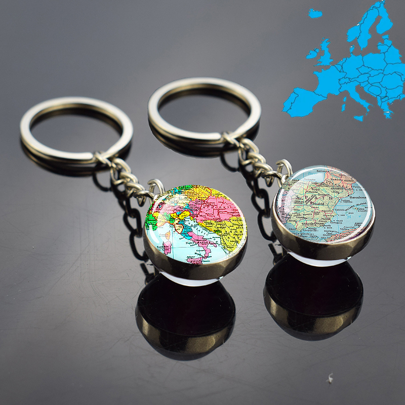 Travel Accessories Italy - フランスのポーランドの国の地図,ガラス玉,キーホルダー,リング,トラベルギフト