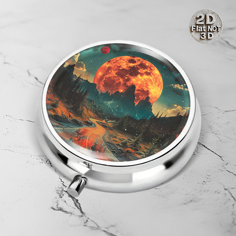 Travel Accessories As Gifts - (フラット) ファンタジーな星空デザインの携帯用丸型金属製ピルケース1個。旅行中に持ち運ぶのに適しており、薬の保管に使用できるほか、友人、家族、アウトドア愛好家へのスタイリッシュな贈り物としても使えます。
