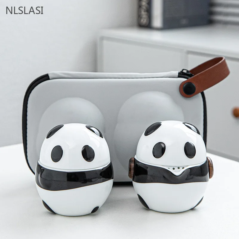 Travel Accessories High End - ポータブルパンダセラミックティーセット,ハイエンド,クイックカップ,ポットとカップのセット,屋外用,美容アクセサリー,中国風