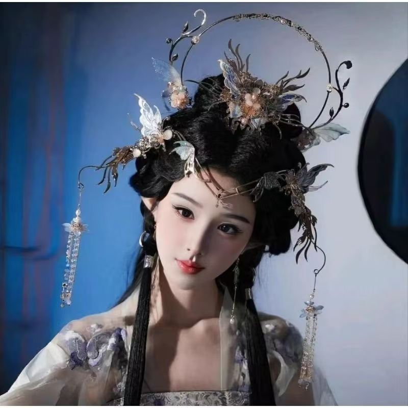 Travel Accessories High End - 高級古代中国風漢服ヘアアクセサリーセット、旅行や普段使いに。ヘアピンと額飾り付き。