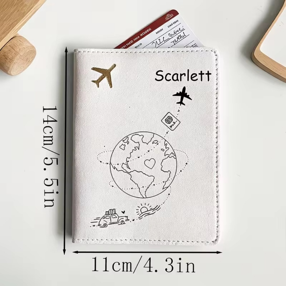 カスタムネームテキスト入りパスポートカバー、飛行機と地球のデ - Travel Accessories Plane のレビューと価格