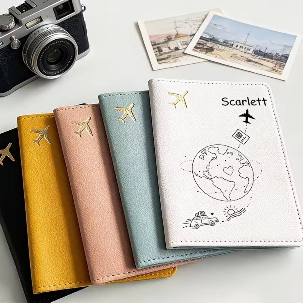 カスタムネームテキスト入りパスポートカバー、飛行機と地球のデ - Travel Accessories Plane のレビューと価格