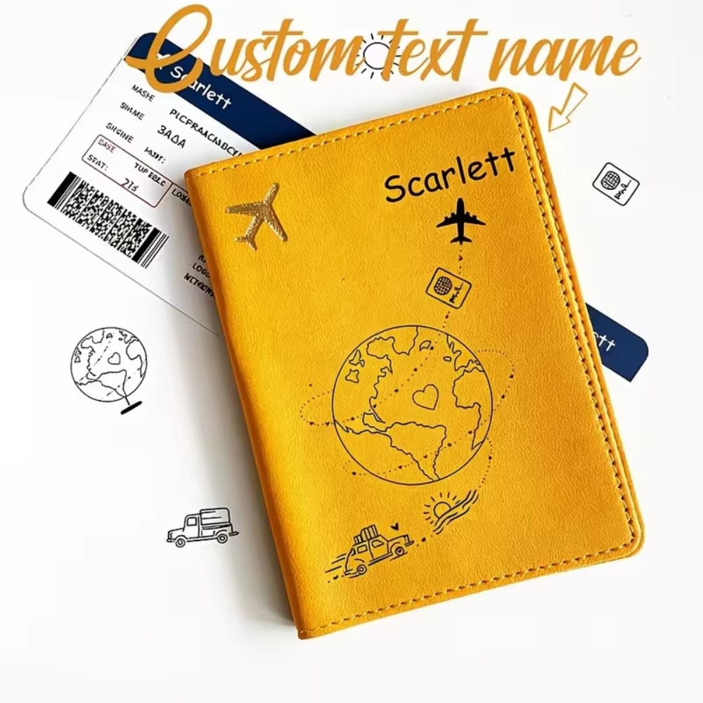 カスタムネームテキスト入りパスポートカバー、飛行機と地球のデ - Travel Accessories Plane のレビューと価格