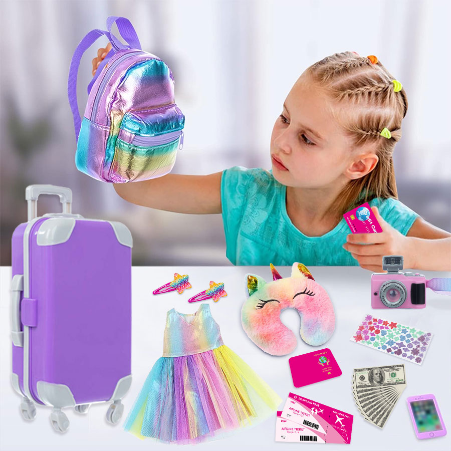 18インチ人形用服とアクセサリー、人形用スーツケース旅行セッ - Travel Accessories Teens のレビューと価格