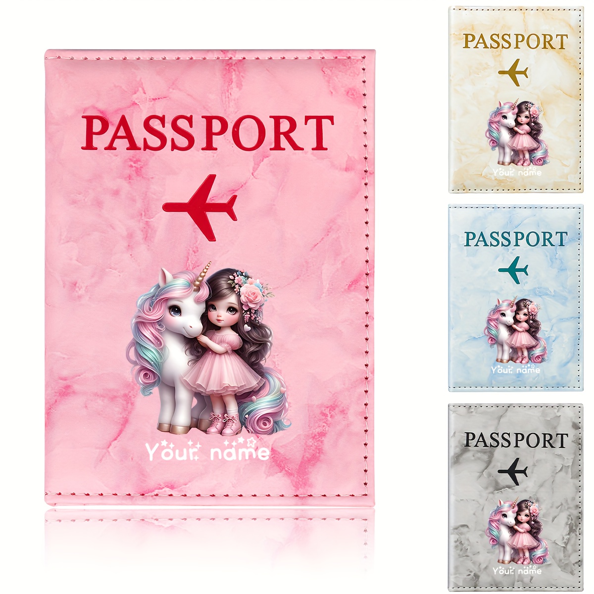 ユニコーンガールパターン PU パスポートホルダー ゴールデ - Travel Accessories Plane のレビューと価格