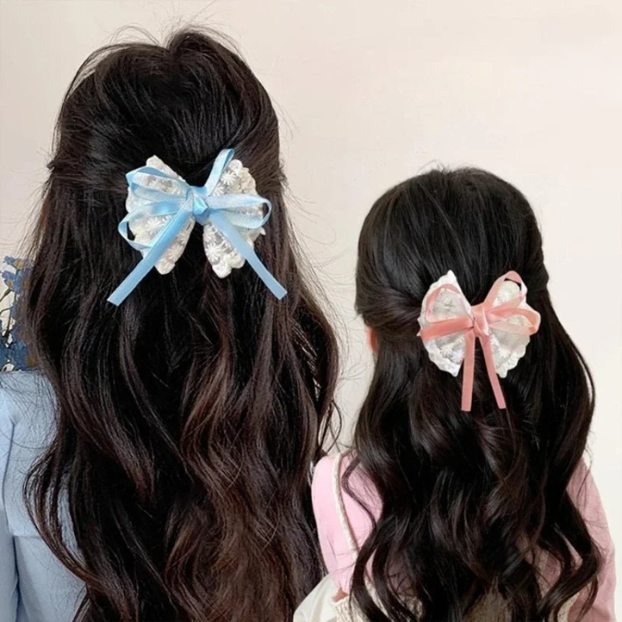 2 ピース/セットかわいいレースの弓ヘアクリップ甘い刺繍リボ - Travel Accessories Teens のレビューと価格