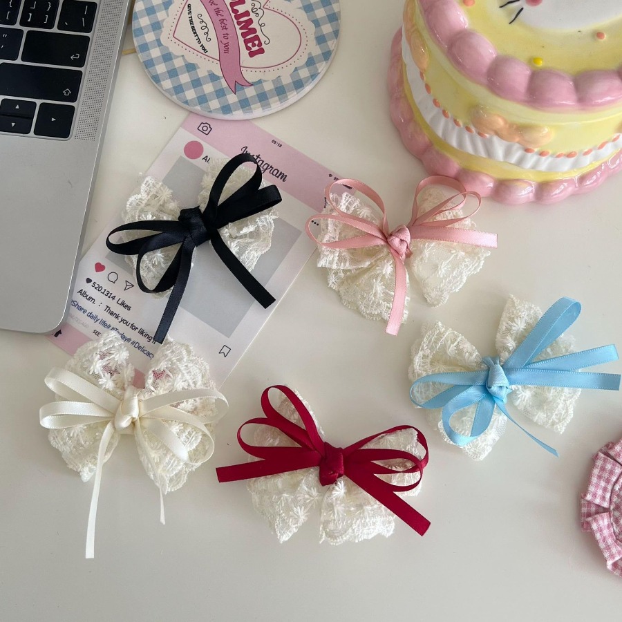 2 ピース/セットかわいいレースの弓ヘアクリップ甘い刺繍リボ - Travel Accessories Teens のレビューと価格