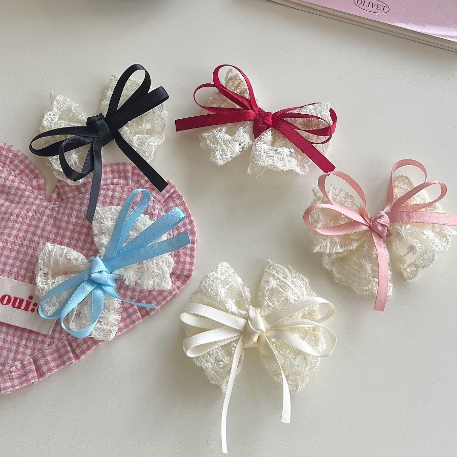 2 ピース/セットかわいいレースの弓ヘアクリップ甘い刺繍リボ - Travel Accessories Teens のレビューと価格