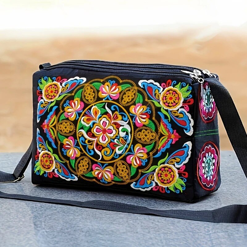 女性の刺繍花ナイロンクロスボディバッグレディース高級大容量ト - Travel Accessories Luxury のレビューと価格