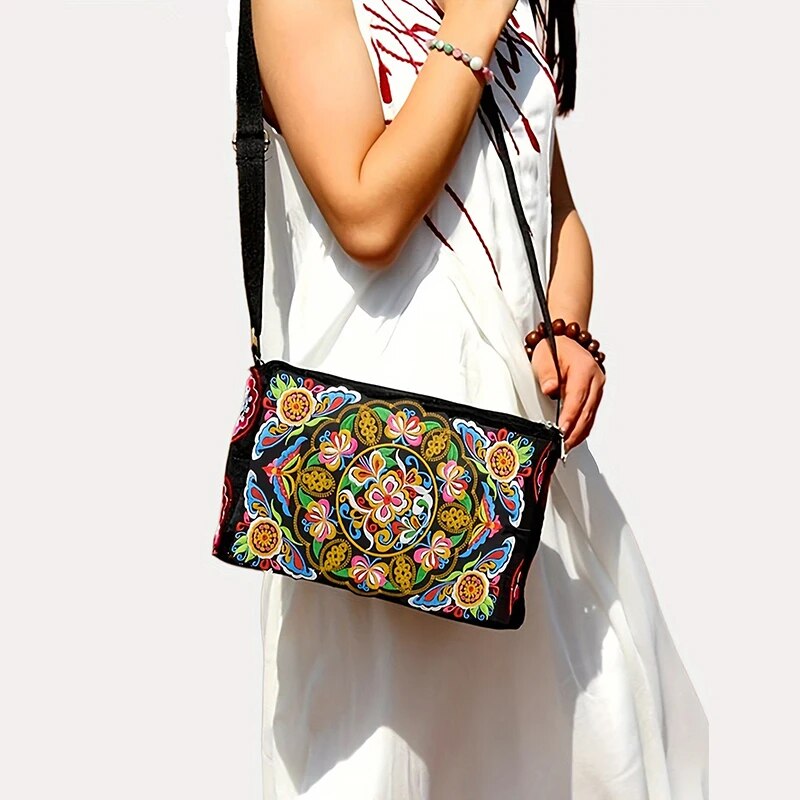 女性の刺繍花ナイロンクロスボディバッグレディース高級大容量ト - Travel Accessories Luxury のレビューと価格