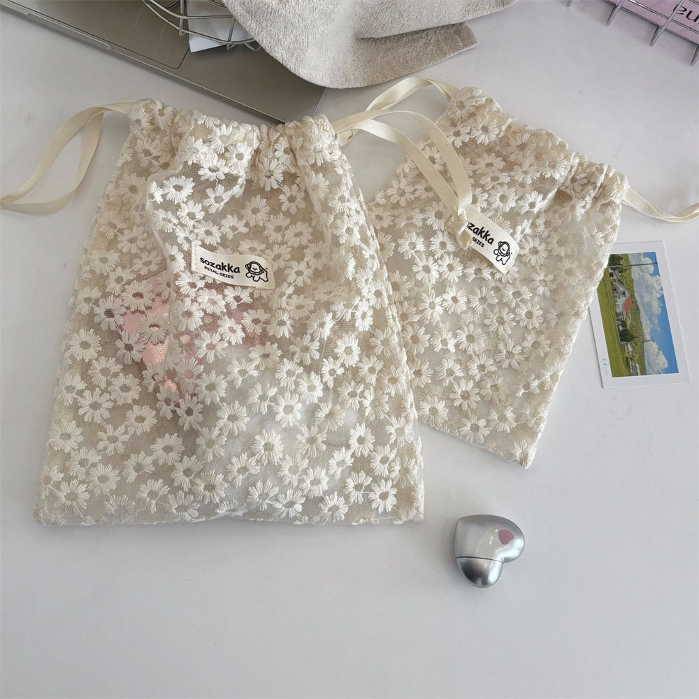 レース刺繍デイジーメッシュ巾着メイクアップバッグ夏旅行用トイ - Travel Accessories Store のレビューと価格