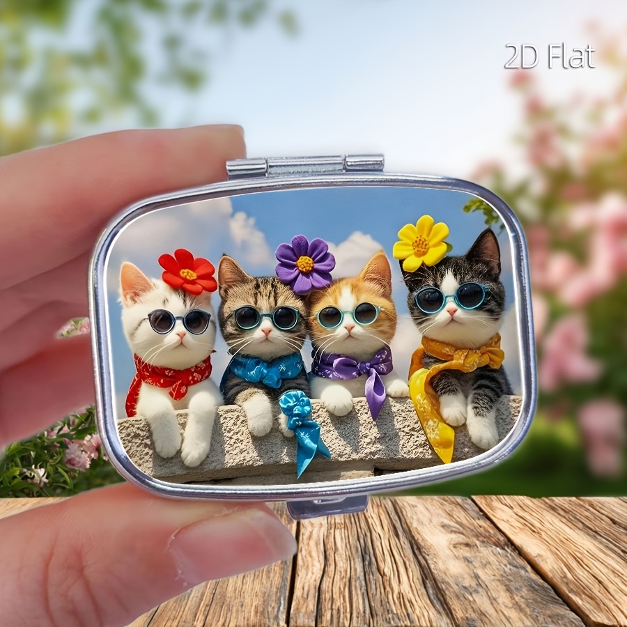 フラットデザイン、かわいい猫柄のピルケース。薬を収納するため - Travel Accessories As Gifts のレビューと価格